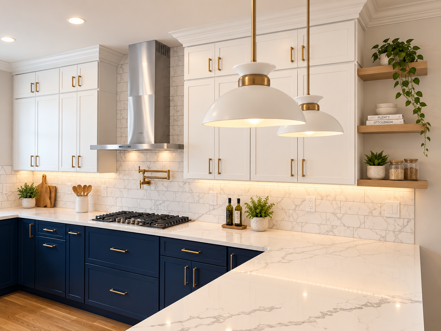 Navy & Brass Marble Kitchen, a Brasser Kitchens Cabinets project